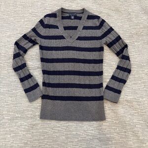 Tommy Hilfiger grey navy striped V-neck sweater Sz M #preppy #knitwear